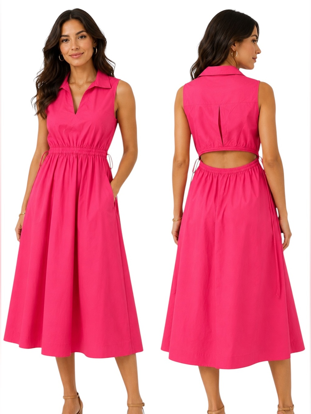 CALVIN KLEIN Sleeveless Cotton Cutout Back Fit & Flare Midi Dress WMS Size 12